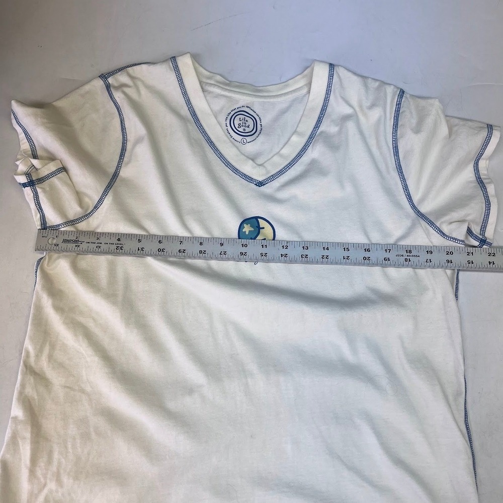 Life is Good Womens Cream V-Neck Moon Star Graphic T-Shirt Size L RN109109 - Picture 12 of 14